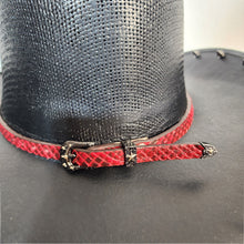 Y'allternative Western Outlaw Gothic Fashion Medium Cowboy Hat Black Hard Canvas with Red Snake Leather Band and Gunmetal Horns Skull and Spikes