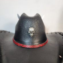 Y'allternative Western Outlaw Gothic Fashion Medium Cowboy Hat Black Hard Canvas with Red Snake Leather Band and Gunmetal Horns Skull and Spikes