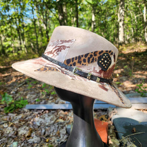 Animal Print Collage Cream Vegan Suede Hat Large