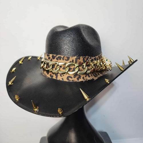 Gold Cheetah Spiked Cowboy Hat Y'allternative Western Goth Large