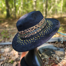 Golden Leopard Black Vegan Suede Hat Large