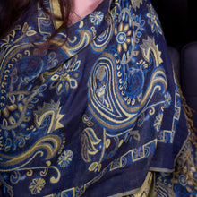 Deep Sea Blue Paisley Block Pashmina Scarf