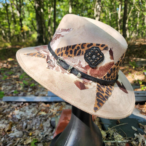 Animal Print Collage Cream Vegan Suede Hat Large