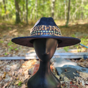 Golden Leopard Black Vegan Suede Hat Large
