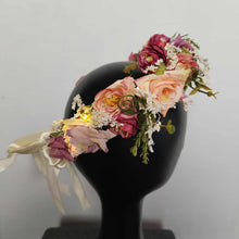 LED flower crown with blush and lavender flowers – fairy wedding head wreath