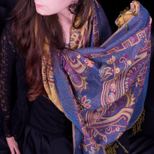 Night Blue Paisley Block Pashmina Scarf