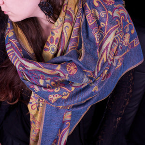 Night Blue Paisley Block Pashmina Scarf