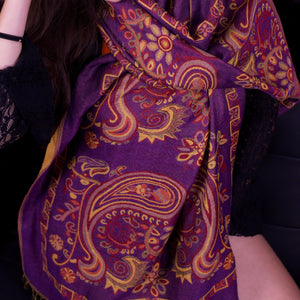 Purple Paisley Block Pashmina Scarf