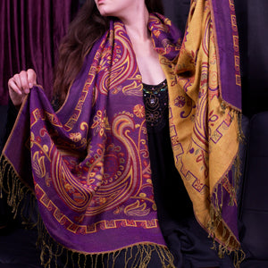 Purple Paisley Block Pashmina Scarf