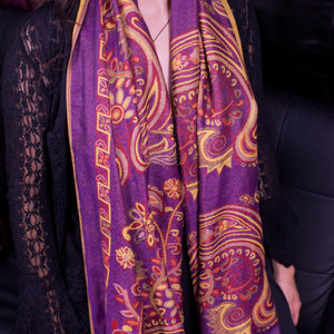 Purple Paisley Block Pashmina Scarf