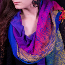 Rainbow Peacock Feathers Pashmina Scarf