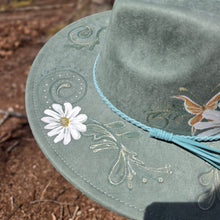 Daisy Butterfly Mint Green Teal Women's Hand Painted Sun Hat Adjustable Size Medium-Large
