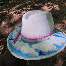 Celestial Fairy Cloud Hand-Painted Vegan Suede Sun Hat with Fairies, Clouds & Dreamy Sky Art