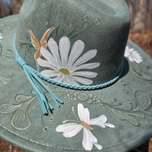 Daisy Butterfly Mint Green Teal Women's Hand Painted Sun Hat Adjustable Size Medium-Large