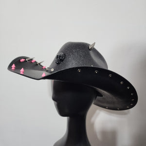 Studded Spiked Cowboy Hat Goth Punk Y'allternative Western Gothic Fashion Accesory Pink Studs Silver Horns