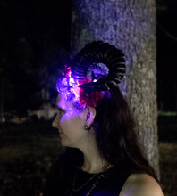 Ram Horn Demon Headband with Red Roses – LED Lights Devil Costume Headdress
