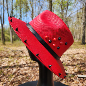 Red Goth Sun & Moon Skull Studded Sun Hat