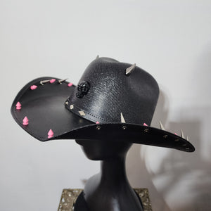 Studded Spiked Cowboy Hat Goth Punk Y'allternative Western Gothic Fashion Accesory Pink Studs Silver Horns