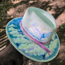 Celestial Fairy Cloud Hand-Painted Vegan Suede Sun Hat with Fairies, Clouds & Dreamy Sky Art