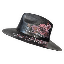 Gothic Sun Hat - Hand Painted Butterly Rose Black & Red (Damage Discount)