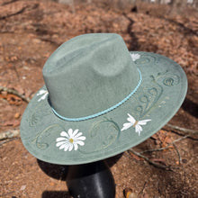 Daisy Butterfly Mint Green Teal Women's Hand Painted Sun Hat Adjustable Size Medium-Large
