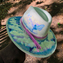 Celestial Fairy Cloud Hand-Painted Vegan Suede Sun Hat with Fairies, Clouds & Dreamy Sky Art