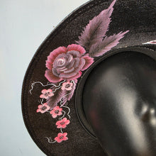 Gothic Sun Hat - Hand Painted Butterly Rose Black & Red (Damage Discount)