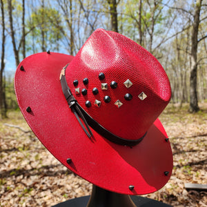 Red Studded Crawling Skeleton Goth Sun Hat