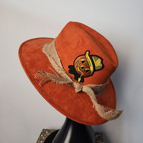 Vintage Halloween Orange Burlap Suede Hat