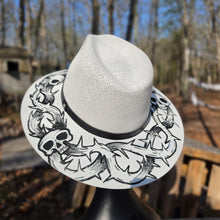 Skulls & Thorns Hand Painted Sun Hat White
