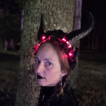 Krampus Demon Horn Headband – LED Light-Up Devil Costume Headdress with Red or Black Roses