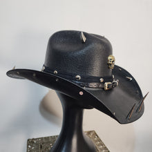 Goth Cowboy Hat Y'allternative Western Gothic Fashion Large Black with Silver and Bronze Skull & Horns