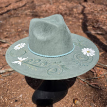Daisy Butterfly Mint Green Teal Women's Hand Painted Sun Hat Adjustable Size Medium-Large