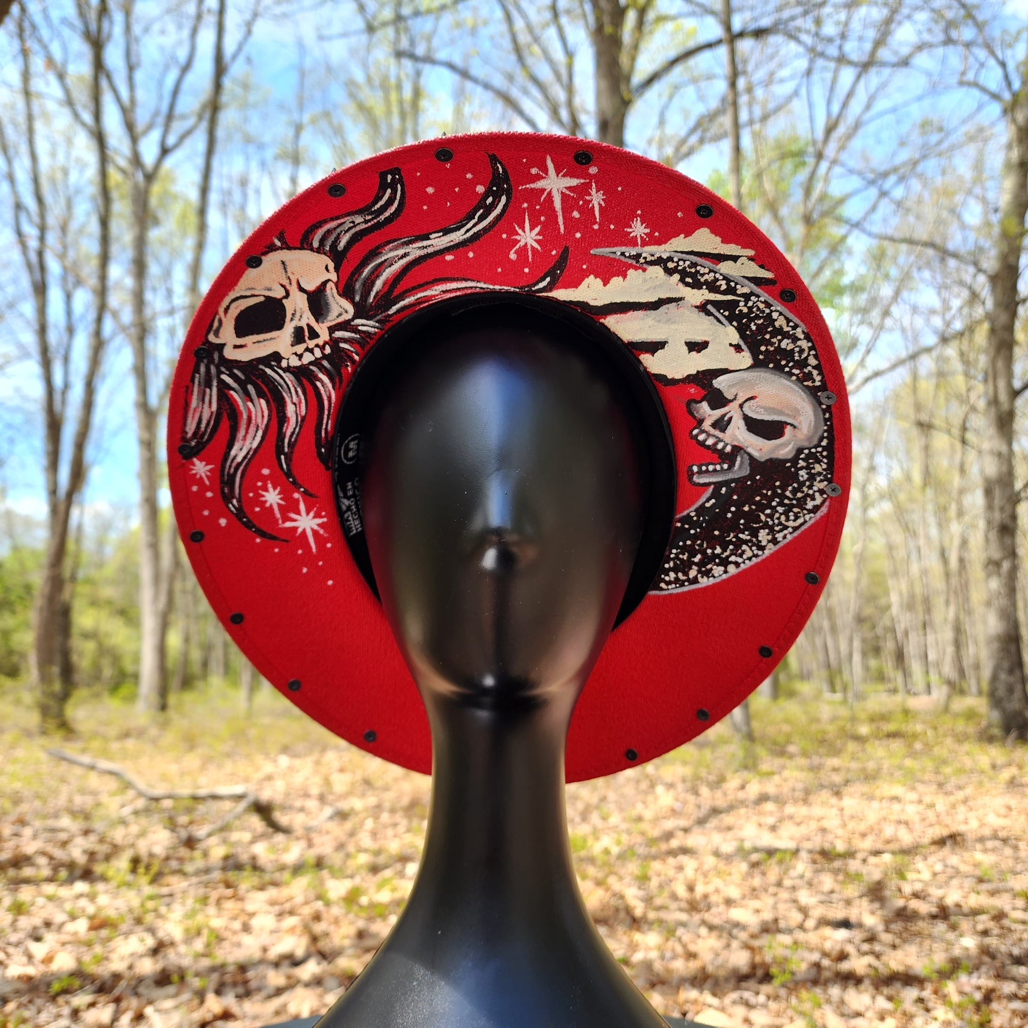 goth motorcycle helmet Red Goth Sun & Moon Skull Studded Sun Hat – Freebird Revolution