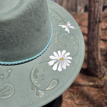 Daisy Butterfly Mint Green Teal Women's Hand Painted Sun Hat Adjustable Size Medium-Large
