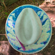 Celestial Fairy Cloud Hand-Painted Vegan Suede Sun Hat with Fairies, Clouds & Dreamy Sky Art