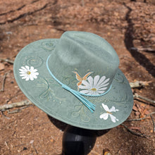 Daisy Butterfly Mint Green Teal Women's Hand Painted Sun Hat Adjustable Size Medium-Large