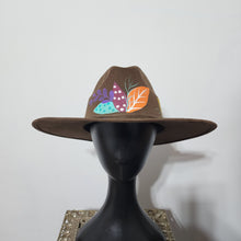 Brown Suede Hat with Leaves & Feathers