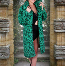 Green Cheetah Print Faux Fur Coat, Costume Jacket