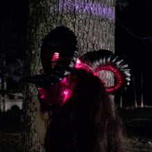 Ram Horn Demon Headband with Red Roses – LED Lights Devil Costume Headdress
