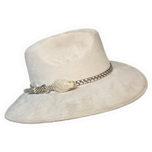 Bat Floral White Suede Sun Hat with Leather Snake Band