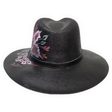 Gothic Sun Hat - Hand Painted Butterly Rose Black & Red (Damage Discount)