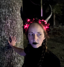 Krampus Demon Horn Headband – LED Light-Up Devil Costume Headdress with Red or Black Roses