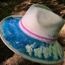 Celestial Fairy Cloud Hand-Painted Vegan Suede Sun Hat with Fairies, Clouds & Dreamy Sky Art
