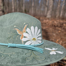 Daisy Butterfly Mint Green Teal Women's Hand Painted Sun Hat Adjustable Size Medium-Large