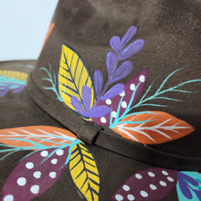 Brown Suede Hat with Leaves & Feathers