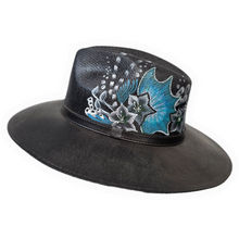 Gothic Aquarius Sun Hat - Hand Painted Water Dragon Black & Blue (Size Large)