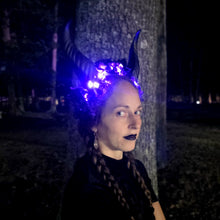 Krampus Demon Horn Headband – LED Light-Up Devil Costume Headdress with Red or Black Roses