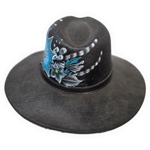 Gothic Aquarius Sun Hat - Hand Painted Water Dragon Black & Blue (Size Large)
