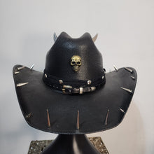 Goth Cowboy Hat Y'allternative Western Gothic Fashion Large Black with Silver and Bronze Skull & Horns